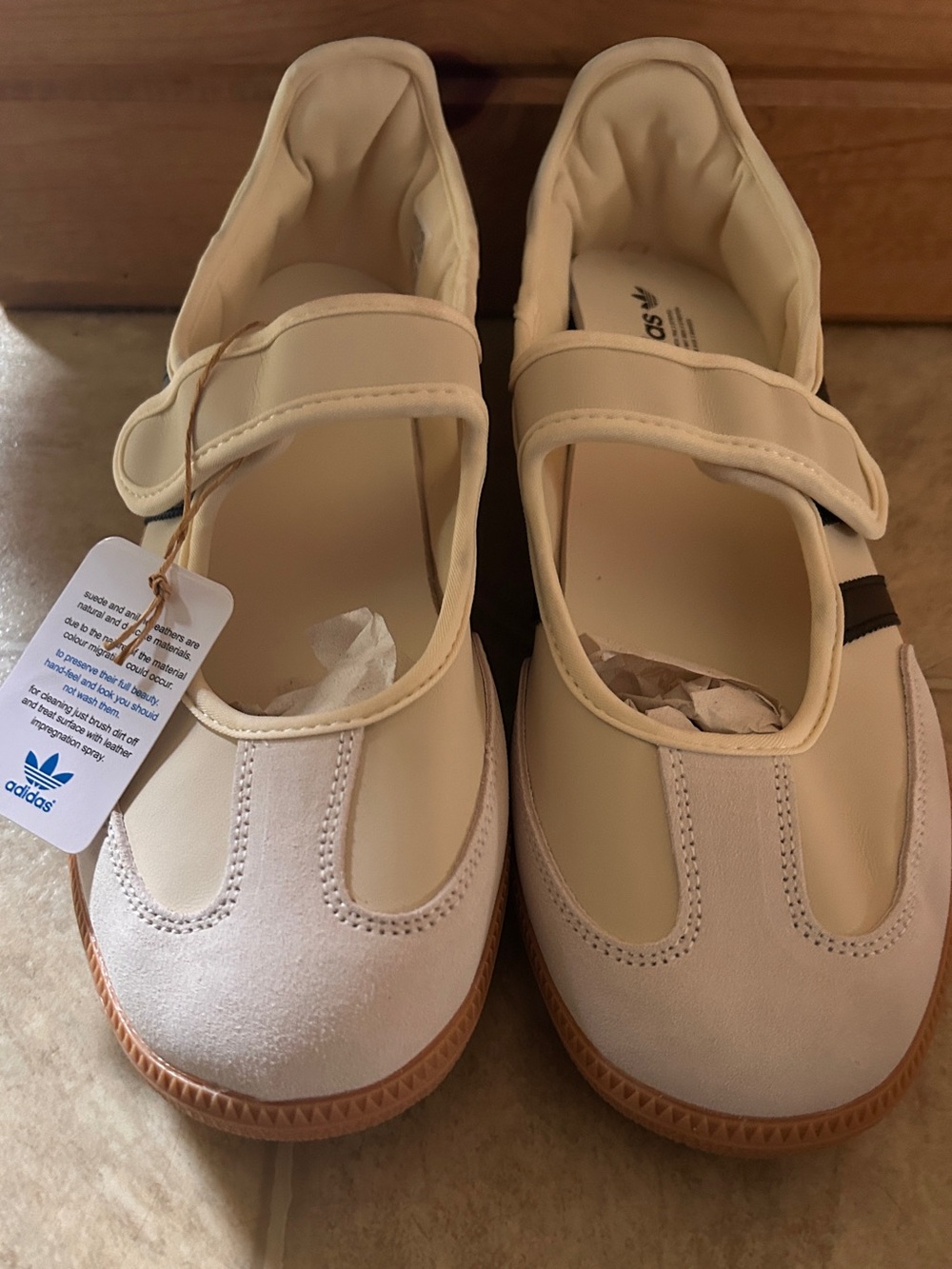 adidas Cream/Tan Mary Jane Velcro Shoes